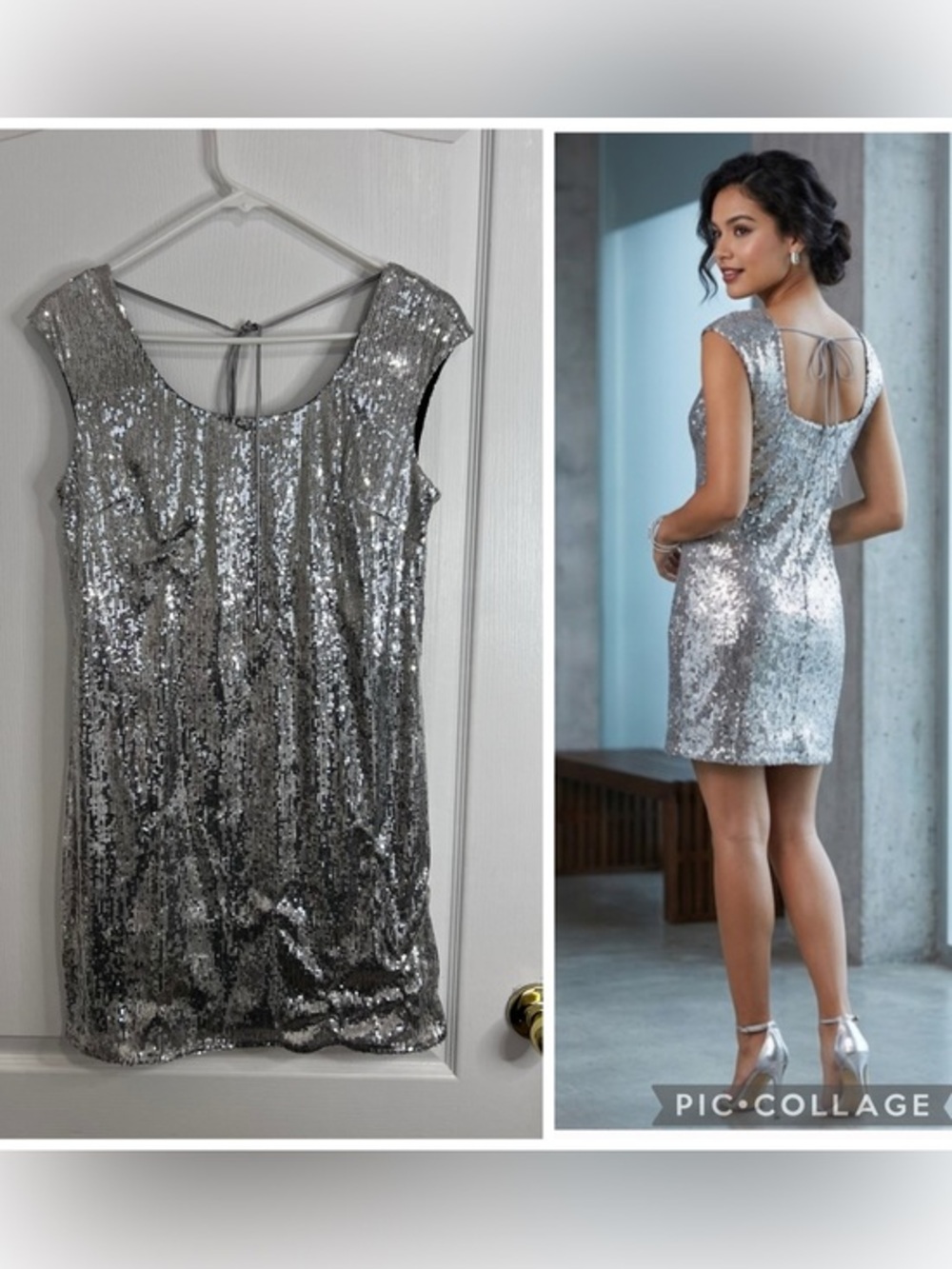 Aqua dresses Silver Sequin Cap-Sleeve Cocktail Dress size 6